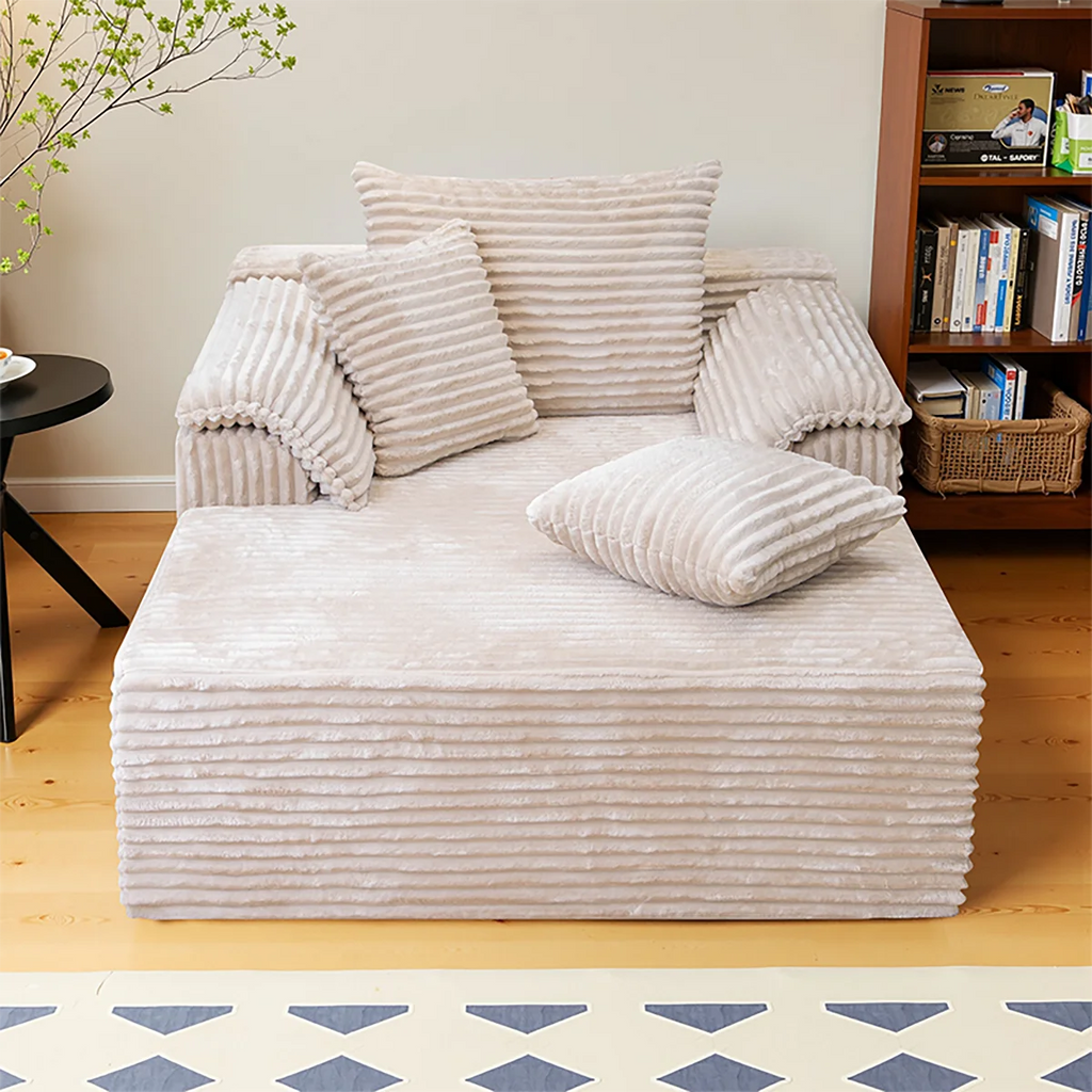 61-Inch Minimalist Single Sofa Bed - No Assembly, for Living Room & Bedroom, 1 Large Cushion + 2 Small Throw Pillows
