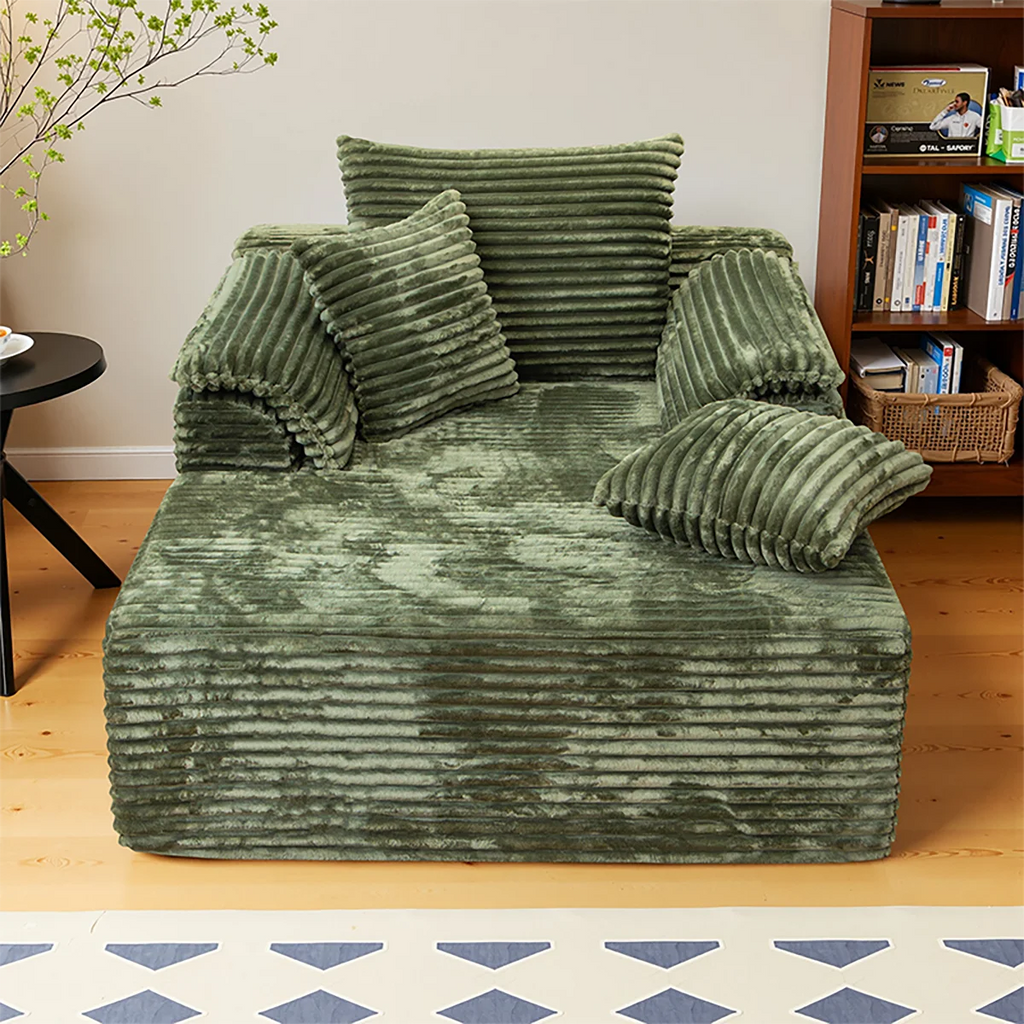61-Inch Minimalist Single Sofa Bed - No Assembly, for Living Room & Bedroom, 1 Large Cushion + 2 Small Throw Pillows