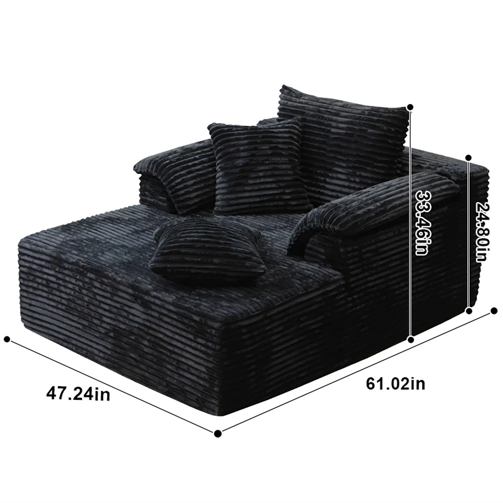61-Inch Minimalist Single Sofa Bed - No Assembly, for Living Room & Bedroom, 1 Large Cushion + 2 Small Throw Pillows