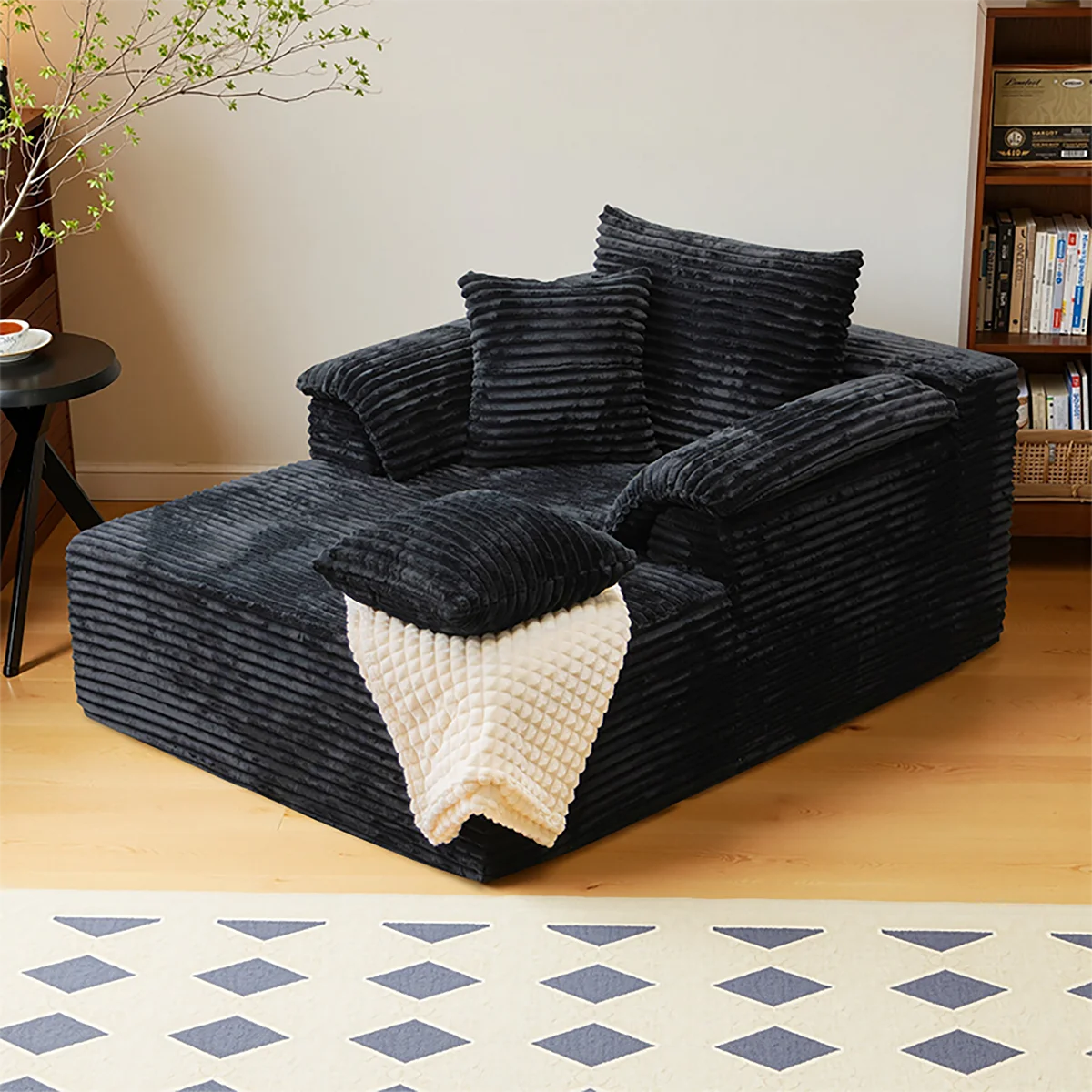 61-Inch Minimalist Single Sofa Bed - No Assembly, for Living Room & Bedroom, 1 Large Cushion + 2 Small Throw Pillows