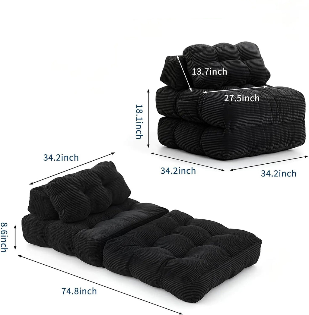 3-in-1 34" Folding Sofa Bed with Pillow Boneless Matress with Back Support Comfy Portable Convertible Sleeper Chair Floor Sofa