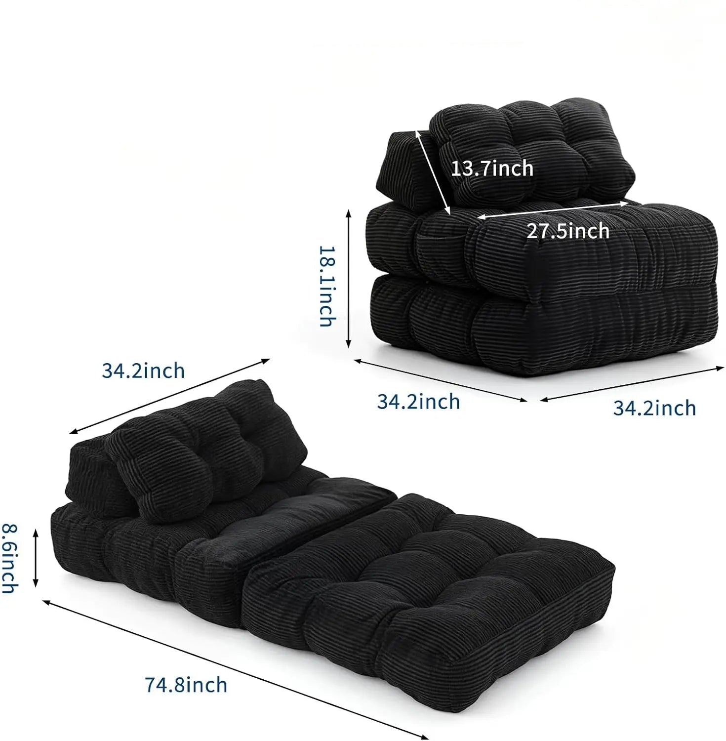 3-in-1 34" Folding Sofa Bed with Pillow Boneless Matress with Back Support Comfy Portable Convertible Sleeper Chair Floor Sofa