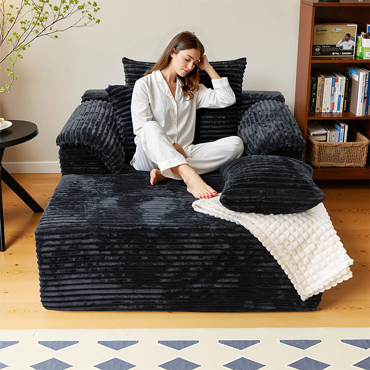 61-Inch Minimalist Single Sofa Bed - No Assembly, for Living Room & Bedroom, 1 Large Cushion + 2 Small Throw Pillows